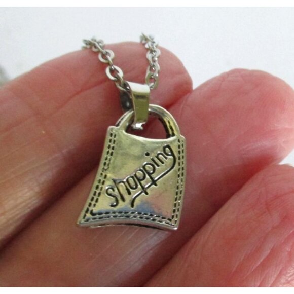 New Shopping Bag Pendant Necklace 18" Stainless Chain Stylish & Unique Jewelry - Picture 2 of 5